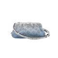 Louis Vuitton Scala Mini crossbody bag in pale blue and white grained leather with perforated Monogram motifs and an adjustable strap.