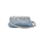 Louis Vuitton Scala Mini crossbody bag in pale blue and white grained leather with perforated Monogram motifs and an adjustable strap.
