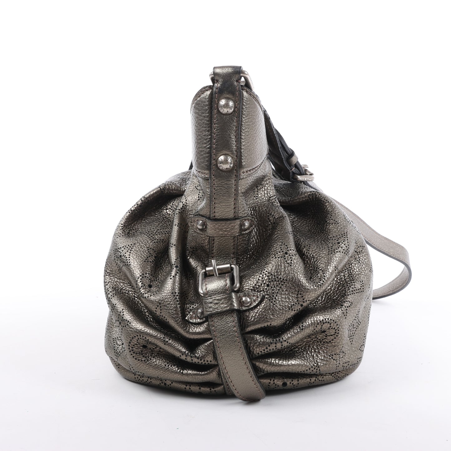 Louis Vuitton Metallic Monogram Mahina Leder Solar XS Umhängetasche in Bronze M95717