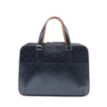 Front view of a navy blue Louis Vuitton Malden handbag in embossed Monogram Mat leather with dual handles, silver-tone hardware and a front pocket.