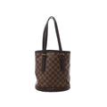 Front view of Louis Vuitton Malle shoulder bag in brown Damier Ebene checkered canvas with long dark brown shoulder straps, gold-tone buckles, and a structured base.
