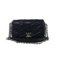 Black Louis Vuitton GO-14 MM leather crossbody bag with geometric quilting, silver-tone LV clasp and chain-and-leather shoulder strap.