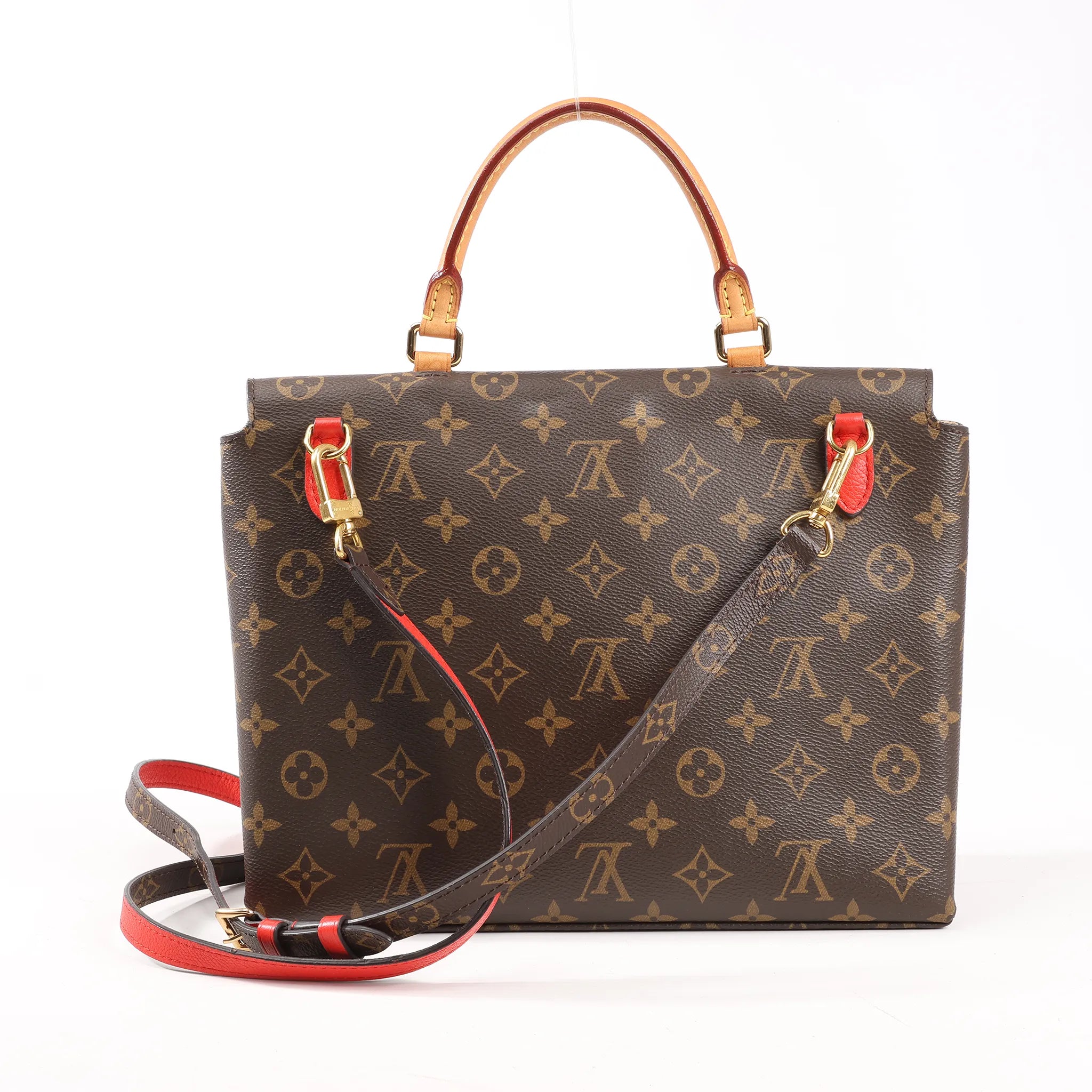 Louis Vuitton Monogram Marignan 2Way Female Handbag in Brown x Red M44286