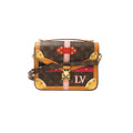 Louis Vuitton Pochette Metis Summer Trunk Monogram canvas crossbody bag with trunk-style printed details, pink and red accents, gold-tone clasp, top handle, and brown leather strap