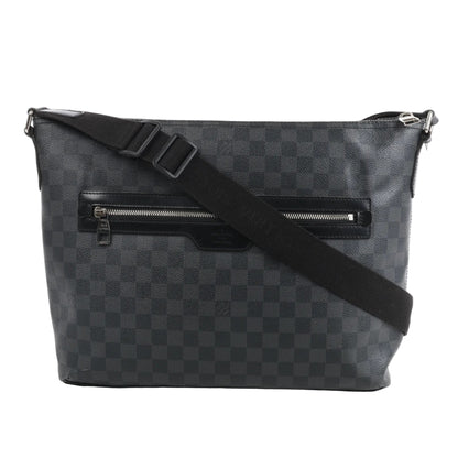 Louis Vuitton Damier Graphite Mick MM Handbag N41106 featuring signature dark gray checkerboard canvas, black leather trim, silver-tone hardware, a front zip pocket, and an adjustable black canvas strap for crossbody or shoulder wear.