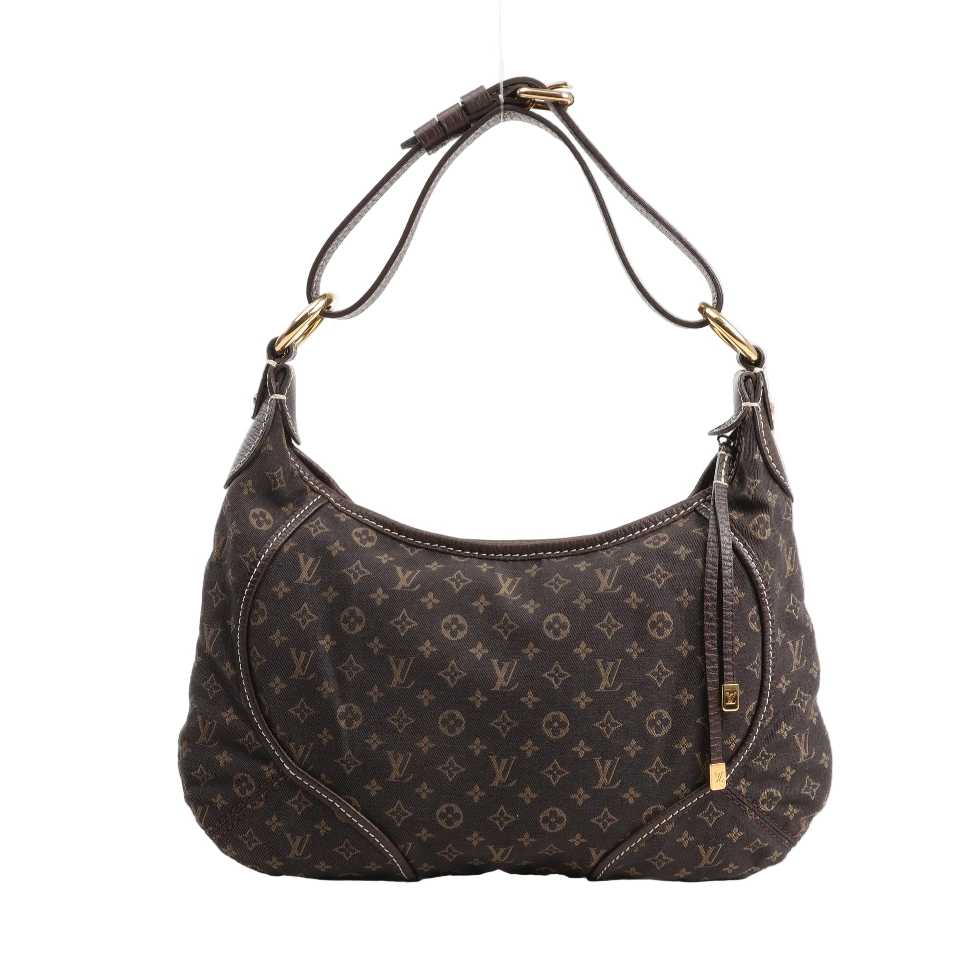 Louis Vuitton Mini Lin Monogram Manon PM Shoulder Bag in brown featuring monogram jacquard fabric, leather trim, gold-tone hardware, and an adjustable shoulder strap.