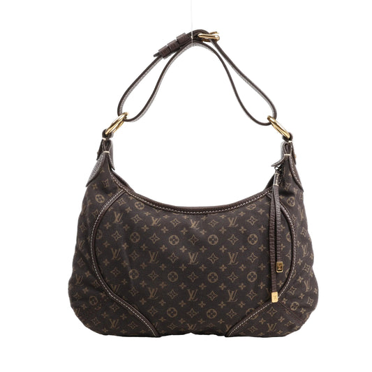 Louis Vuitton Mini Lin Monogram Manon PM Shoulder Bag in brown featuring monogram jacquard fabric, leather trim, gold-tone hardware, and an adjustable shoulder strap.
