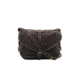 Front view of Louis Vuitton Saumur 30 Mini Lin Monogram crossbody bag in brown with flap front, contrast-stitched leather trim, buckle strap detail, and adjustable shoulder strap.
