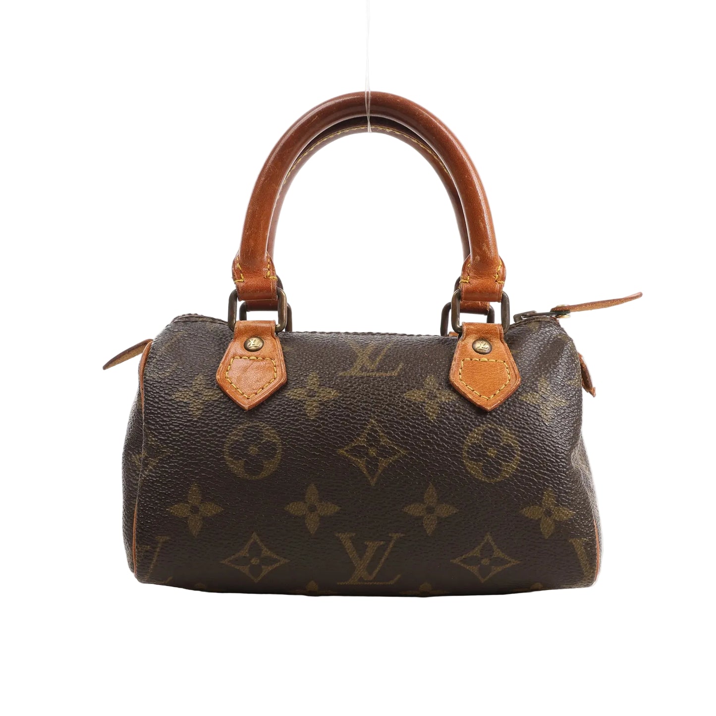 Louis Vuitton Speedy Nano M41534 handbag in brown Monogram Canvas featuring natural Vachetta leather handles and trim, gold-tone hardware, and a compact, structured silhouette with top zip closure.