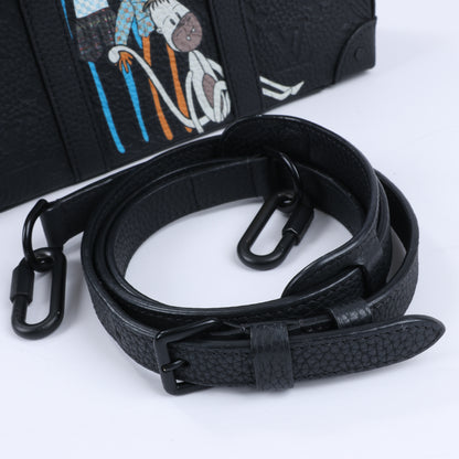 Sac à main Louis Vuitton Monogram Emboss Soft Trunk 2 voies, noir M57410