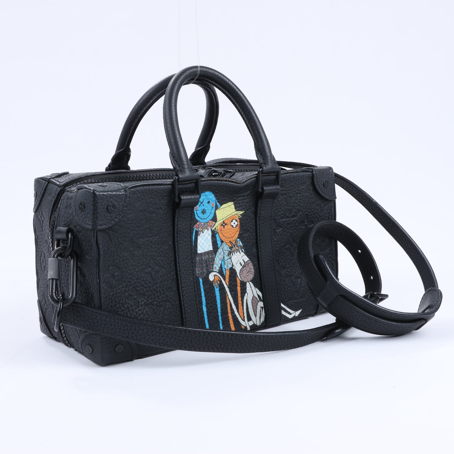 Sac à main Louis Vuitton Monogram Emboss Soft Trunk 2 voies, noir M57410