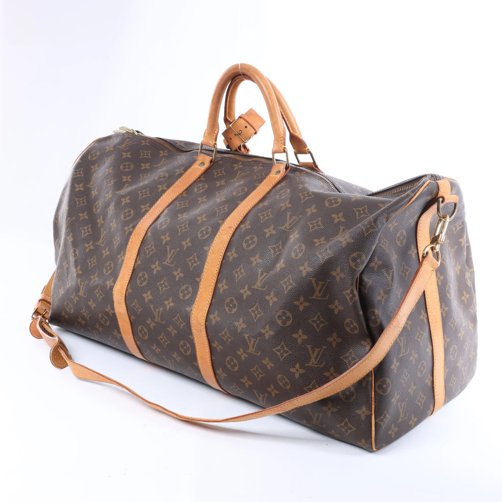 Louis Vuitton Monogram Keepall Bandrière 60 Travel Bag in Brown