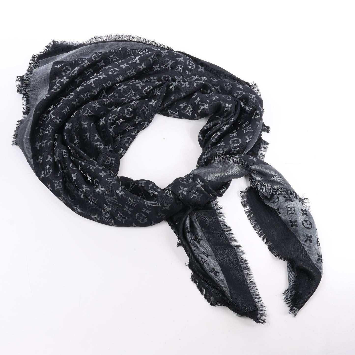 Louis Vuitton Monogram Shine Silk Scarf in Black M75123 MR0261