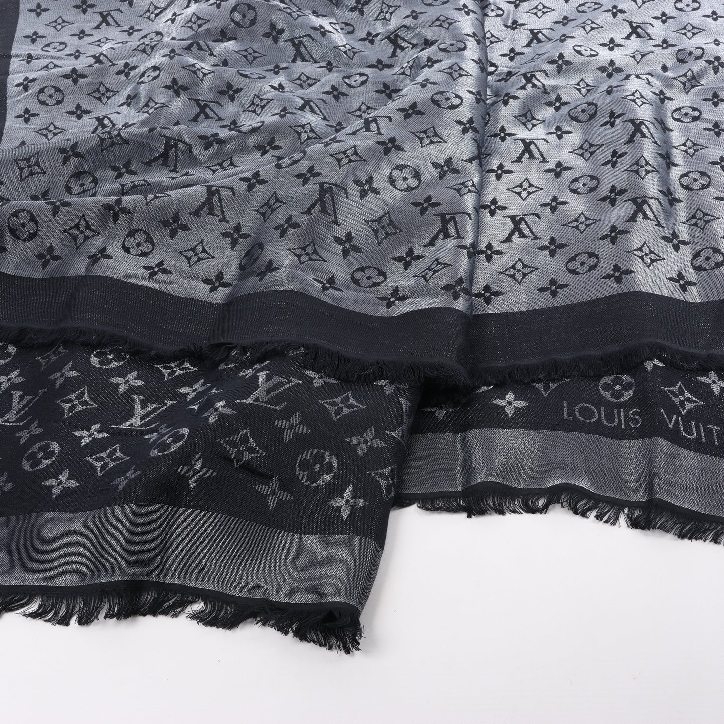 Louis Vuitton Monogram Shine Silk Scarf in Black M75123 MR0261