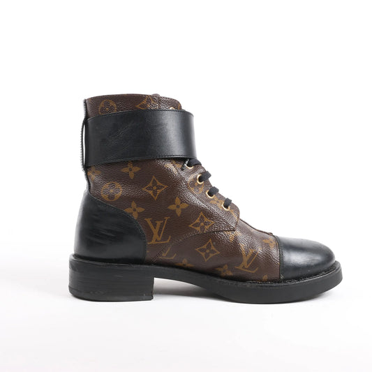 Louis Vuitton Monogram Wonderland Flat Ranger Ankle Boots in Black, Size 39 EU