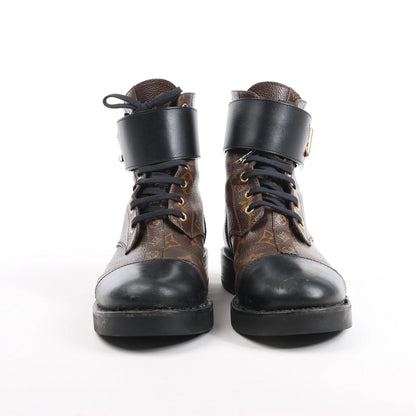 Louis Vuitton Monogram Wonderland Flat Ranger Ankle Boots in Black, Size 39 EU