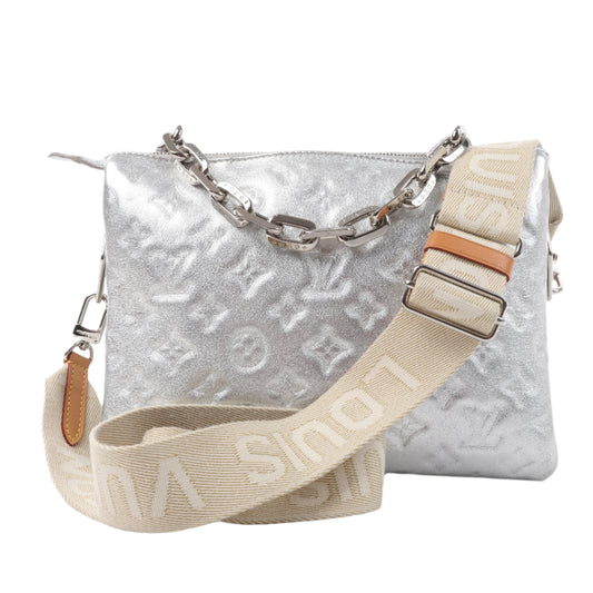 Louis Vuitton Monogram Embossed Coussin PM 2Way Shoulder Bag in Silver M57913