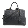 Louis Vuitton Monogram Empreinte Montaigne GM 2Way Handbag M41069 in black embossed leather with gold-tone hardware, dual top handles, detachable shoulder strap, and structured silhouette, shown on white background.