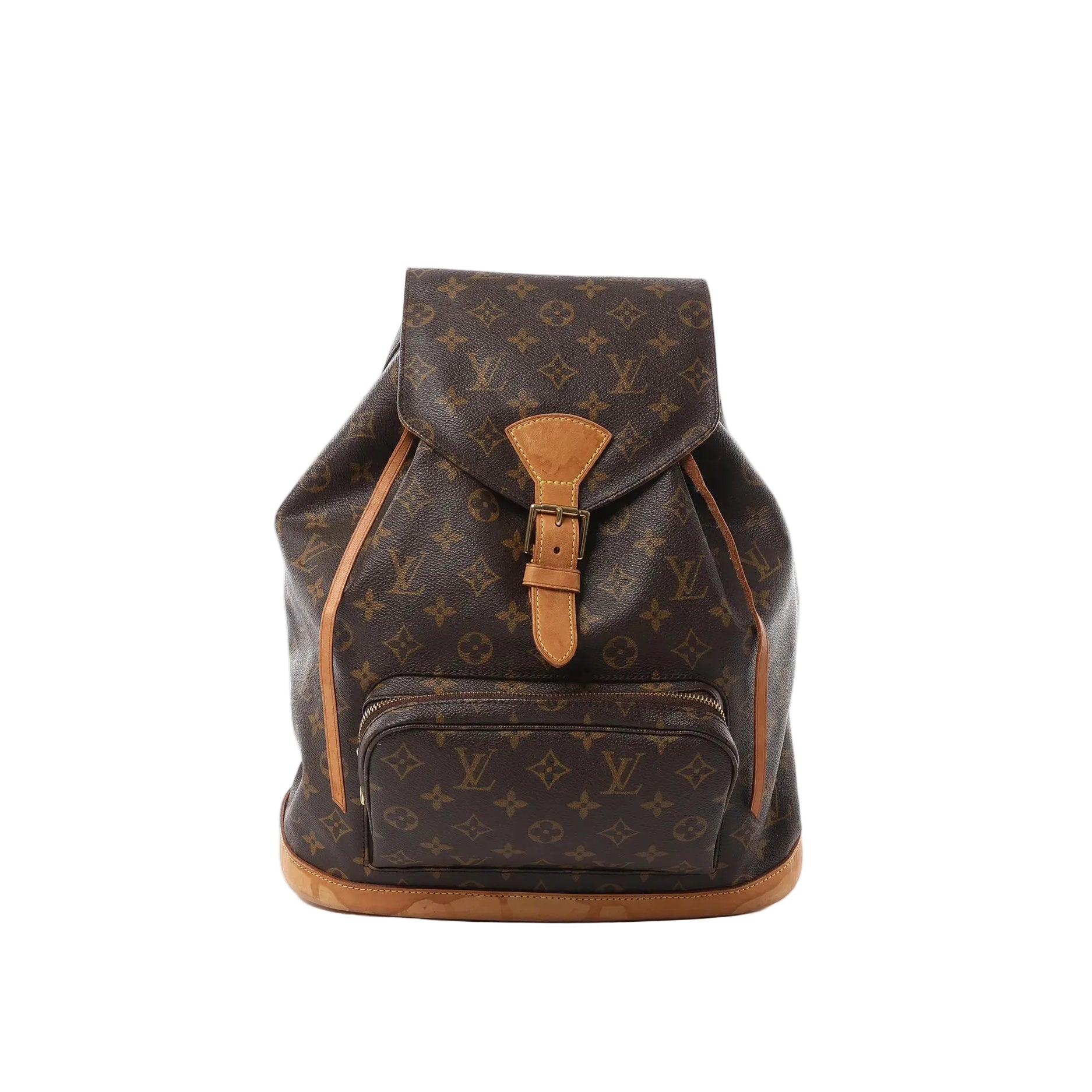 A true vintage essential: the Louis Vuitton Montsouris GM backpack in classic Monogram canvas with vachetta leather trim. Spacious yet streamlined, with a flap-and-buckle closure and front zip pocket for easy access on the go.