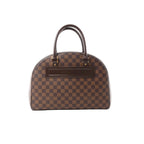 Louis Vuitton Nolita handbag in brown Damier Ebene checkered canvas with dark brown leather top handles and front leather logo patch