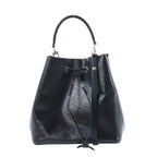 Louis Vuitton NéoNoé black Epi leather bucket bag with drawstring closure, silver-tone eyelets, top handle and shoulder strap.