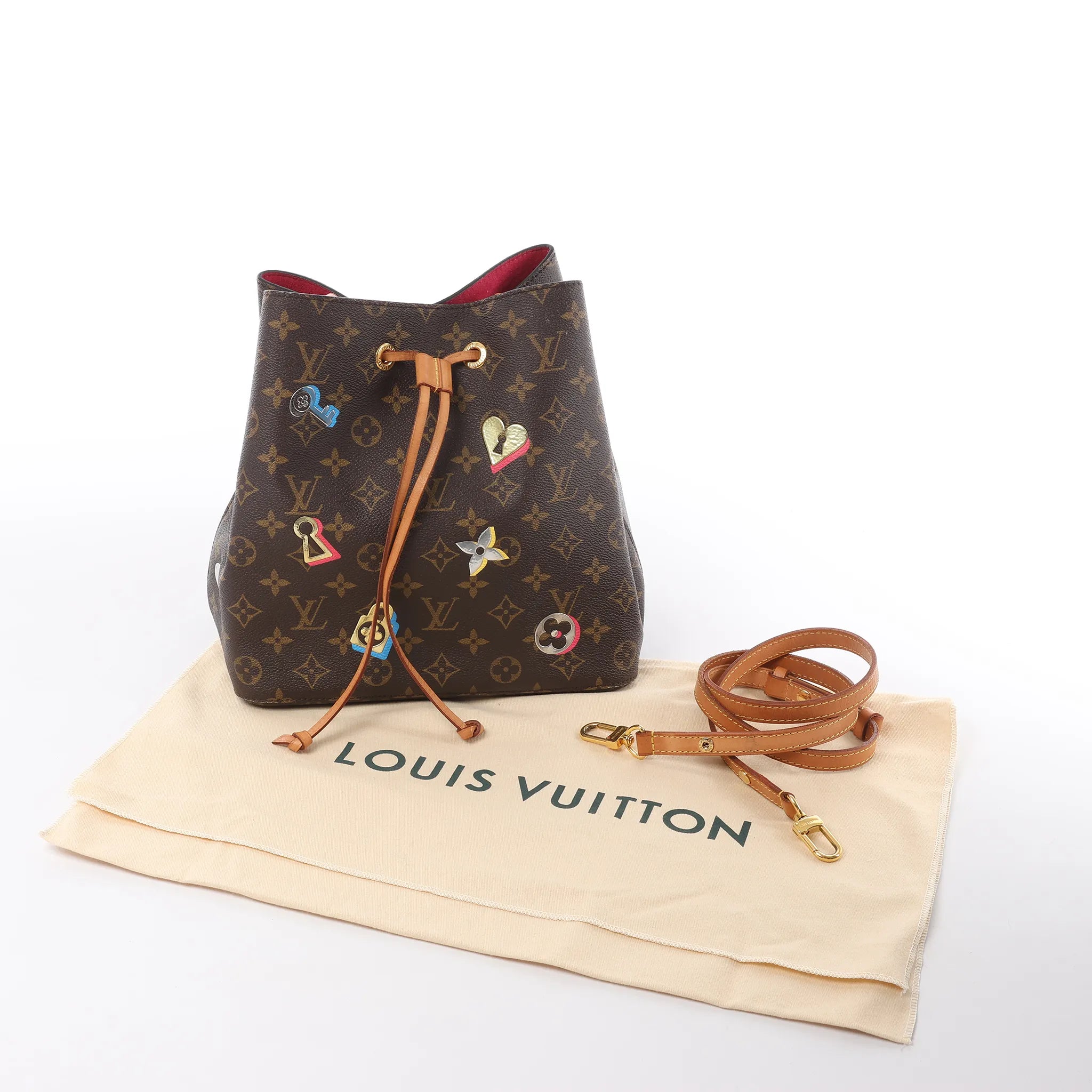 Louis Vuitton Neonoe Monogram LOVE LOCK Shoulder Bag in Brown M44369
