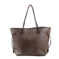 Louis Vuitton Neverfull MM Shoulder Bag N51105 in brown Damier Ebene checkered canvas with dark brown leather trim, slim shoulder straps, and gold-tone hardware.