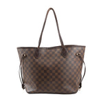 Louis Vuitton Neverfull MM Shoulder Bag N51105 in brown Damier Ebene checkered canvas with dark brown leather trim, slim shoulder straps, and gold-tone hardware.