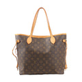 Louis Vuitton Neverfull MM Shoulder Bag M40156 in brown Monogram canvas with natural leather shoulder straps, drawstring sides, and spacious open-top tote design.