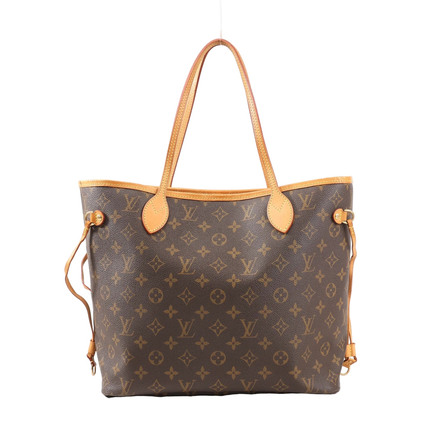 Louis Vuitton Neverfull MM Shoulder Bag M40156 in brown Monogram canvas with natural leather shoulder straps, drawstring sides, and spacious open-top tote design.