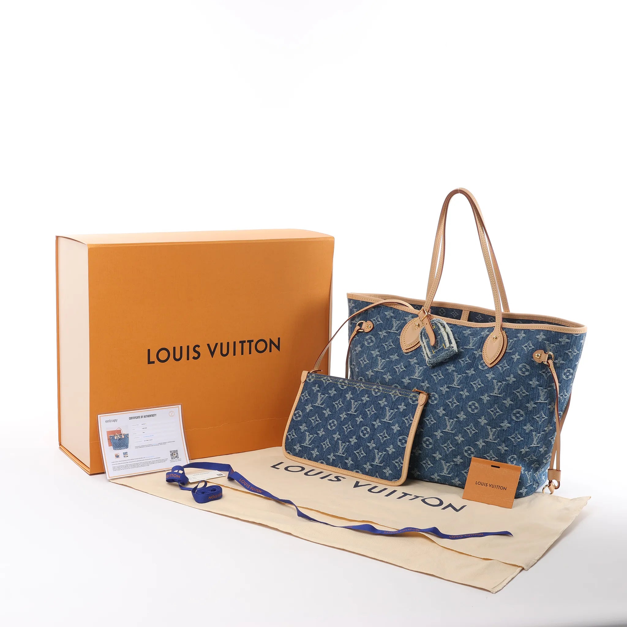 Louis Vuitton Neverfull MM Monogram Denim Shoulder Bag in Blue M13192