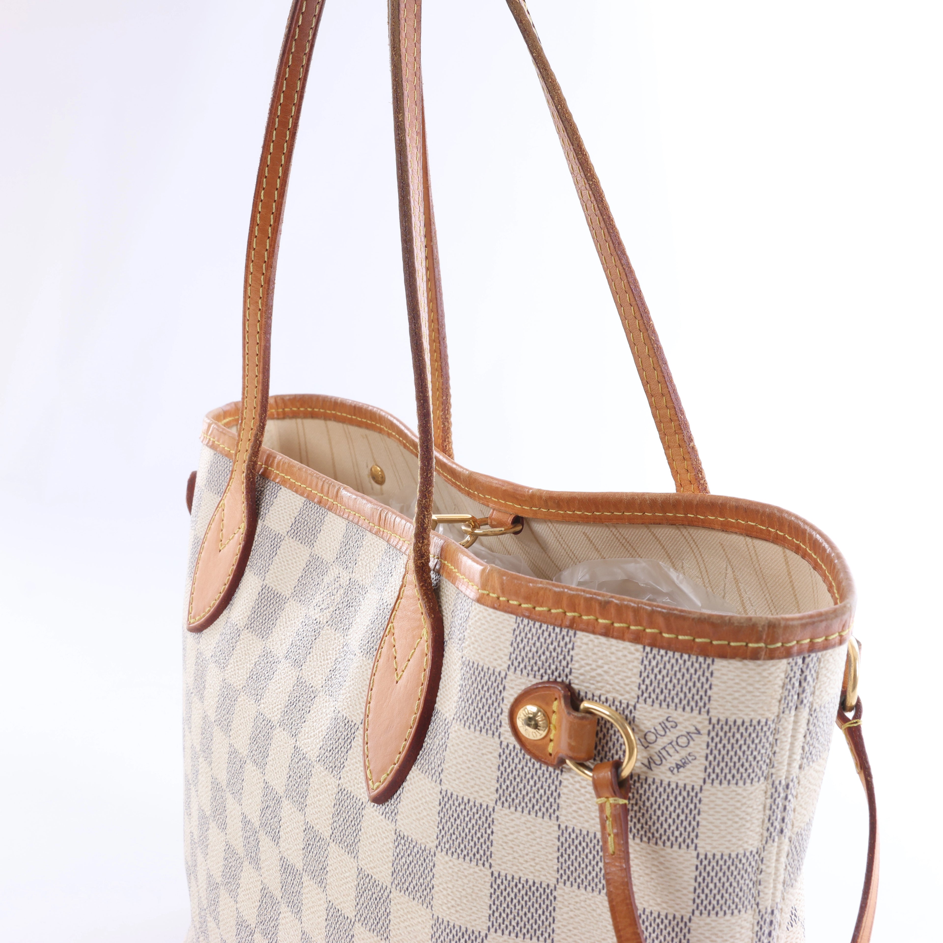 Bolso de hombro Louis Vuitton Neverfull PM Damier Azur en beige N51110