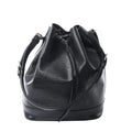 Louis Vuitton Noe shoulder bag in black Epi leather with ribbed texture, drawstring closure, adjustable shoulder strap and gold-tone hardware.