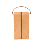 Louis Vuitton brown leather wine clutch with tall rectangular shape, central gold-tone zipper, slim top handle and small LV logo.