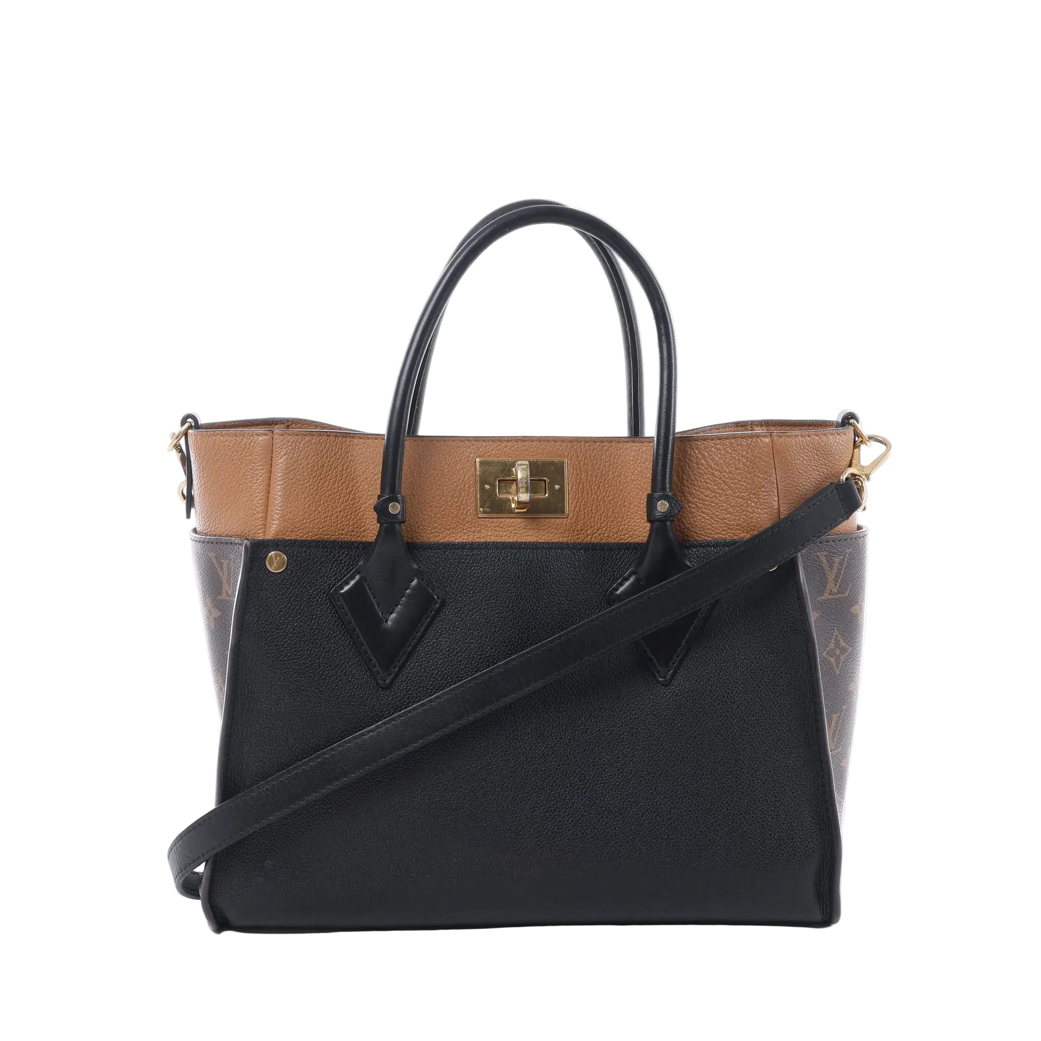 Louis Vuitton On My Side MM Monogram Leather 2Way Handbag in Brown x Black M53823