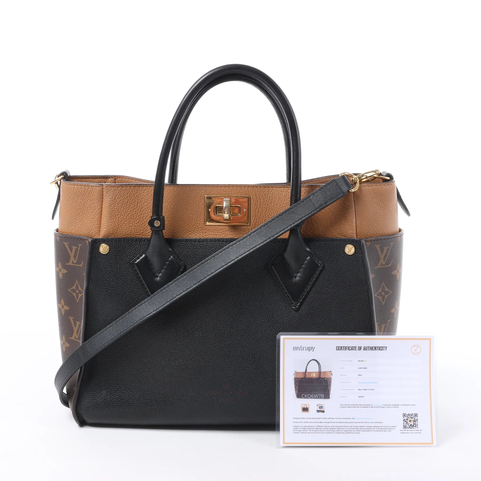 Louis Vuitton On My Side MM Monogram Leather 2Way Handbag in Brown x Black M53823