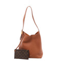 Brown Louis Vuitton Lowkey Hobo shoulder bag with grained leather, contrast stitching, a long adjustable strap, gold-tone padlock and Monogram zip pouch.