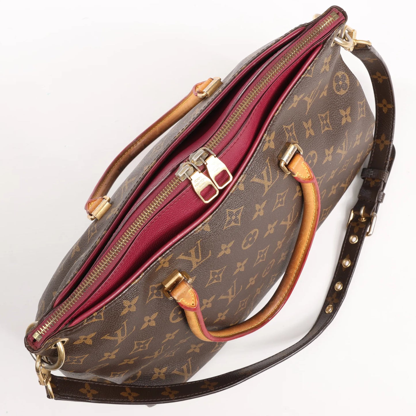 Louis Vuitton Pallas MM Monogram 2Way Handbag in Brown x Burgundy M40906