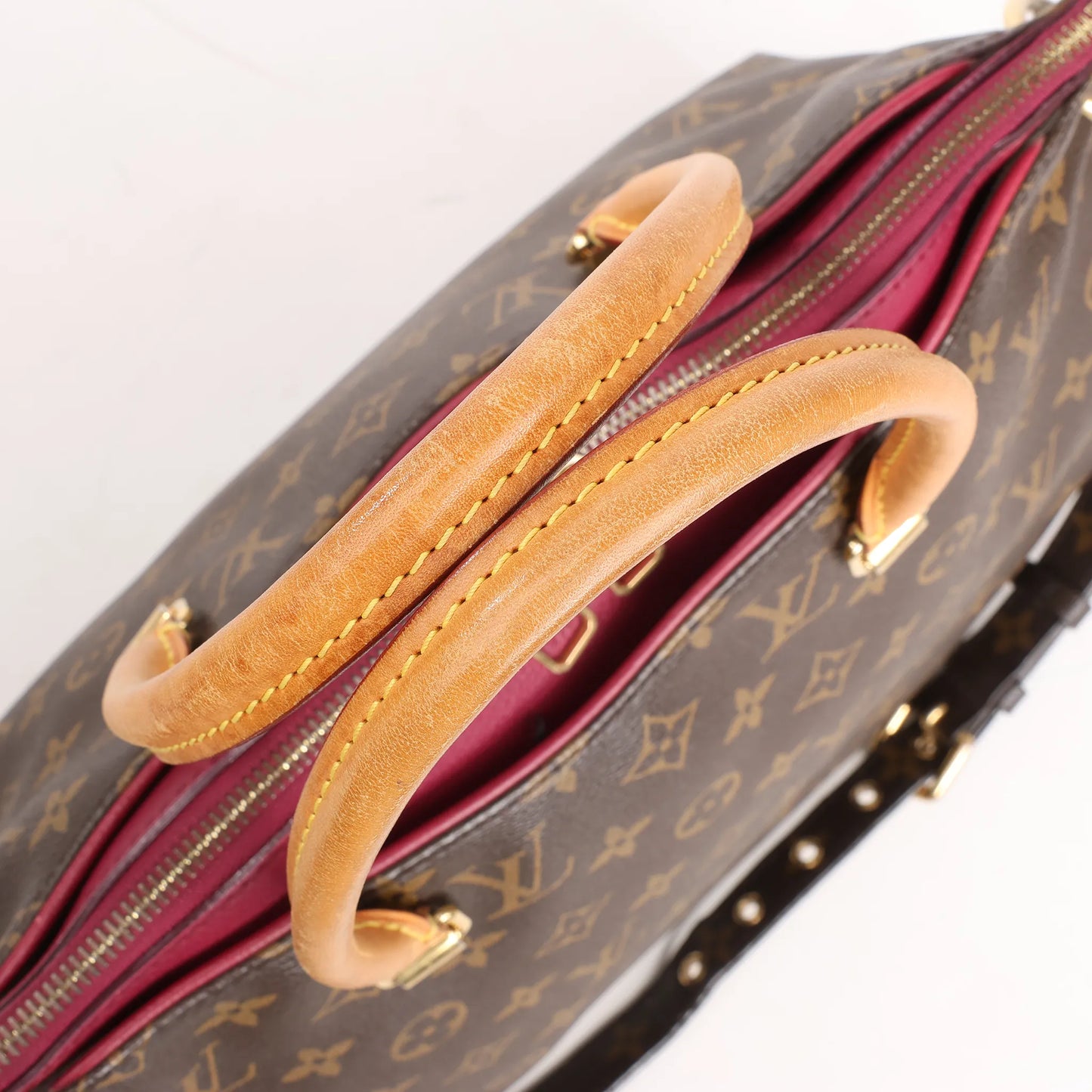 Louis Vuitton Monogram Pallas MM 2Way Handbag in Brown x Red M40906