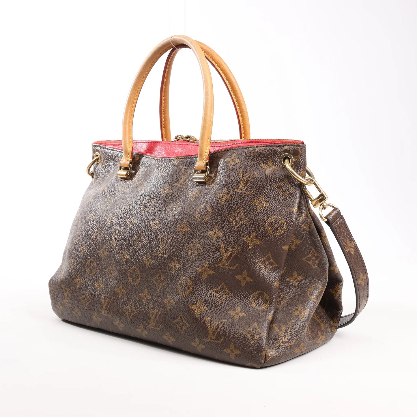 Louis Vuitton Pallas MM Monogram 2Way Handbag in Brown x Red M41175