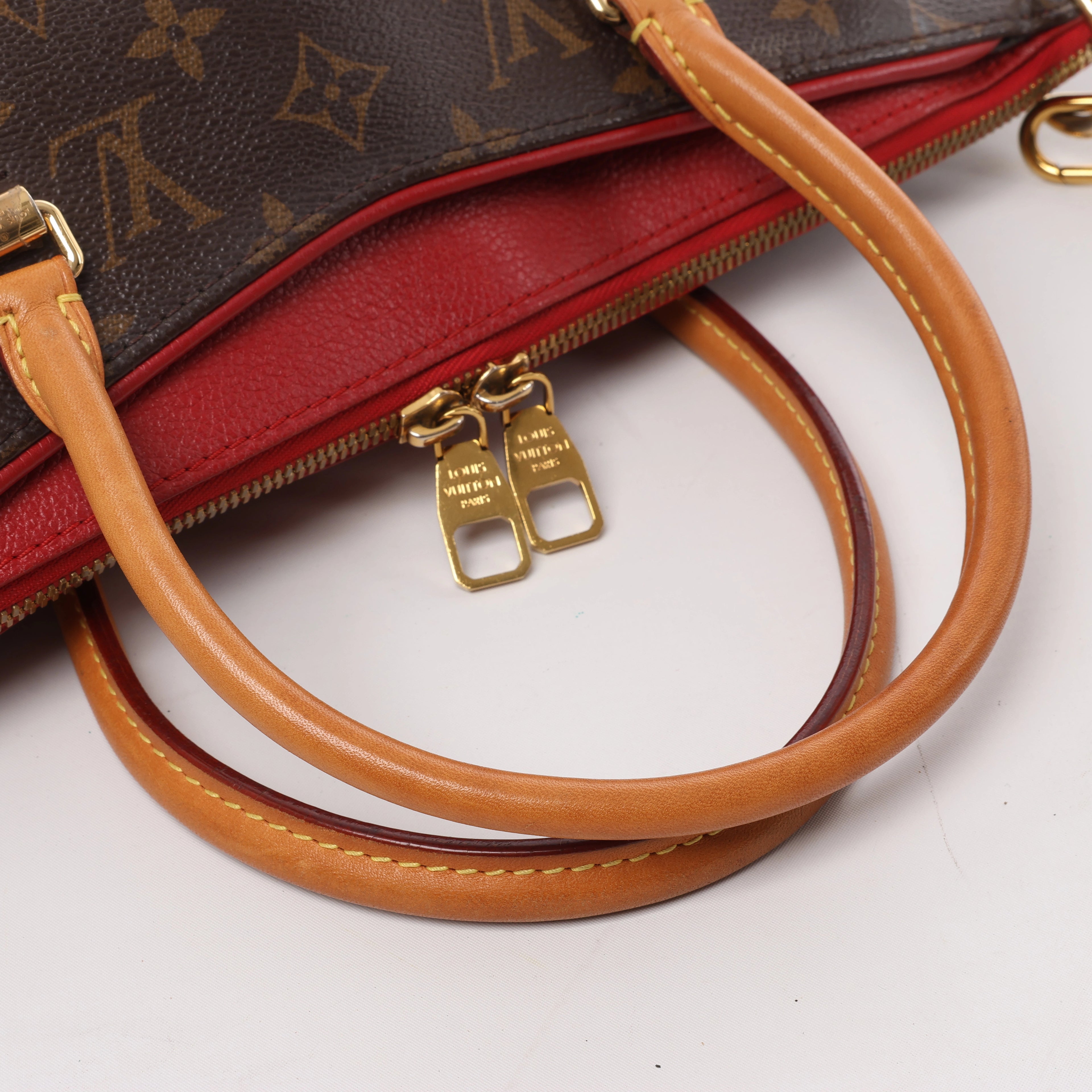 Louis Vuitton Pallas Monogram Canvas 2Way Handbag in Brown x Red M41175