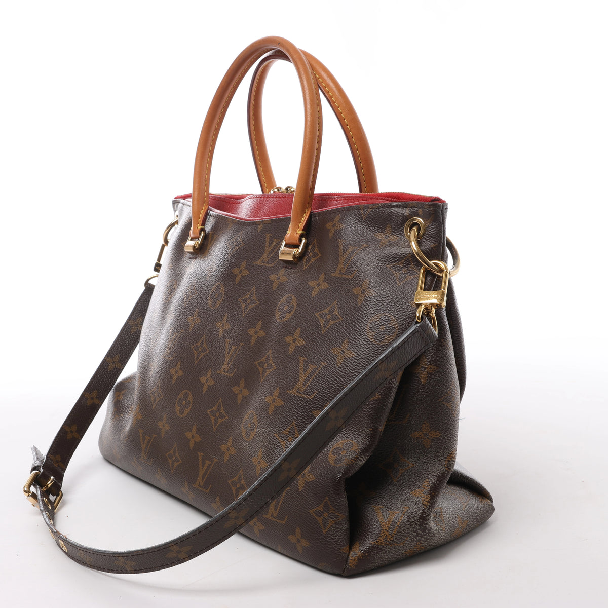 Louis Vuitton Pallas Monogram Canvas 2Way Handbag in Brown x Red M41175