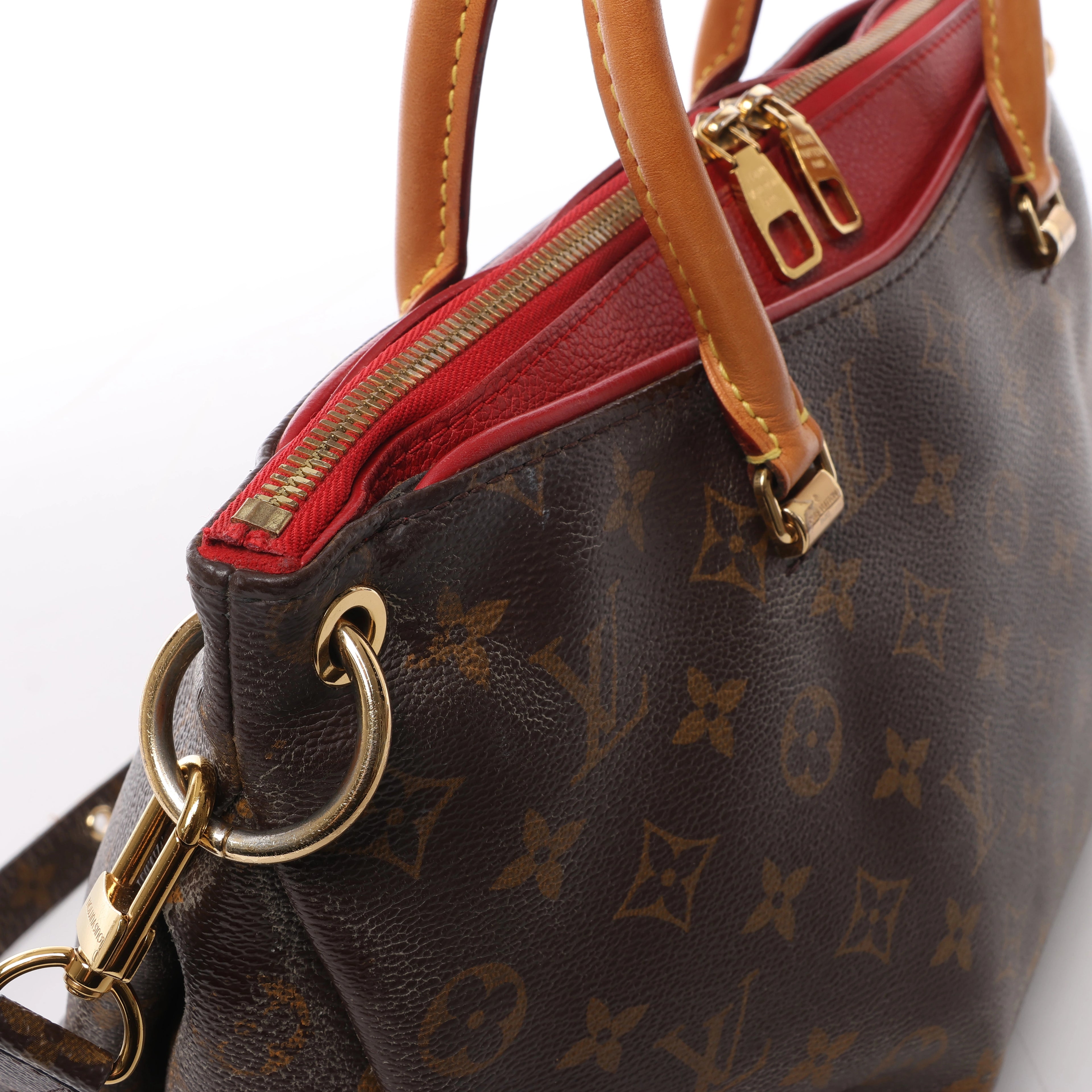 Louis Vuitton Pallas Monogram Canvas 2Way Handbag in Brown x Red M41175