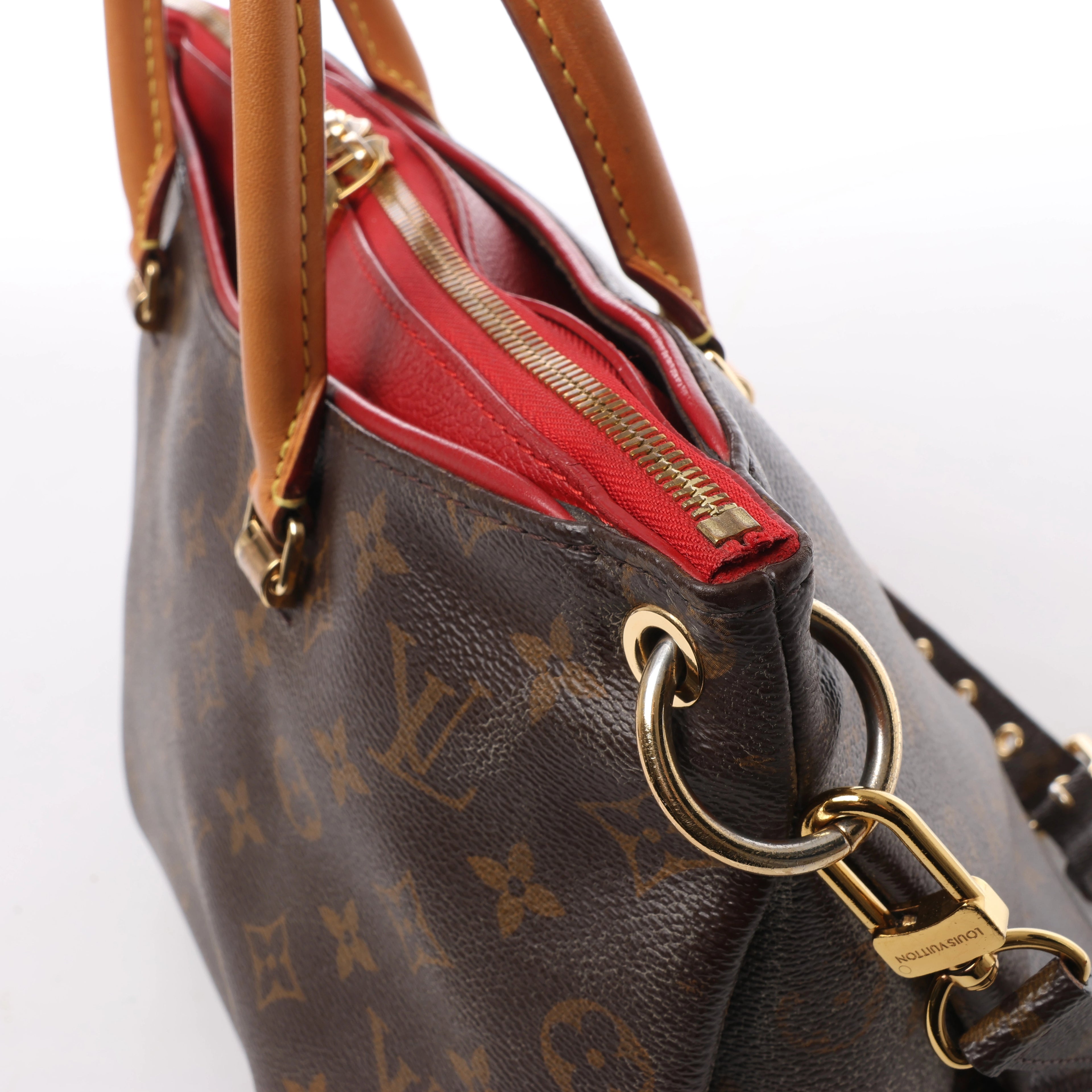 Louis Vuitton Pallas Monogram Canvas 2Way Handbag in Brown x Red M41175