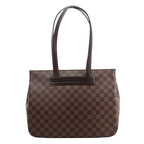 Louis Vuitton Parioli PM Shoulder Bag N51123 in brown Damier Ebene checkered canvas with dark brown leather trim and long flat shoulder straps.