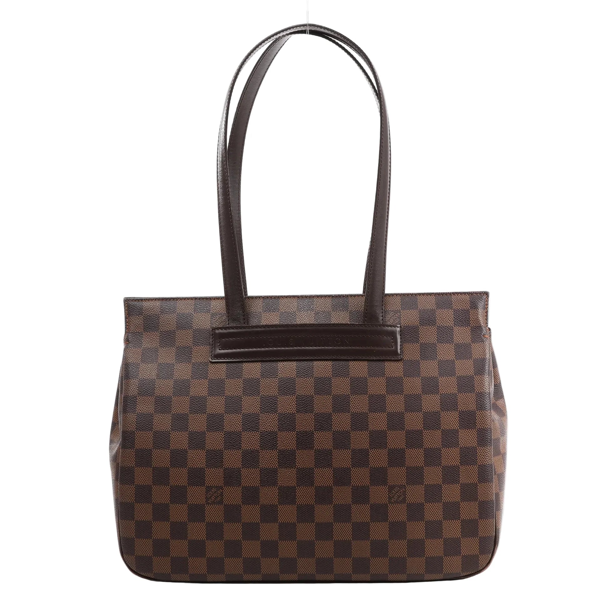 Louis Vuitton Parioli PM Shoulder Bag N51123 in brown Damier Ebene checkered canvas with dark brown leather trim and long flat shoulder straps.