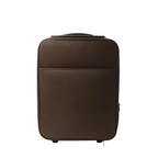 Brown Louis Vuitton Pegase 45 Taiga leather rolling suitcase with top handle, zip-around closure, and wheels