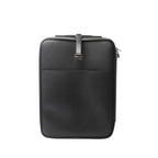 Black Louis Vuitton Pegase 55 Taiga leather travel bag with wraparound zipper, leather strap detail with metal logo plaque, and structured rectangular shape, front view on white background.
