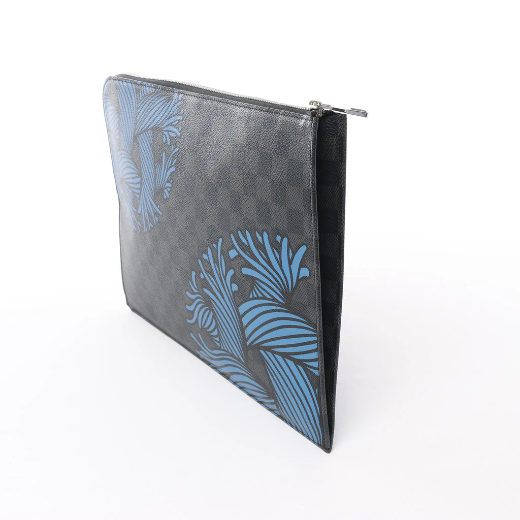 Louis Vuitton Pochette Jules GM Damier Graphite Clutch in Black x Blue N41685