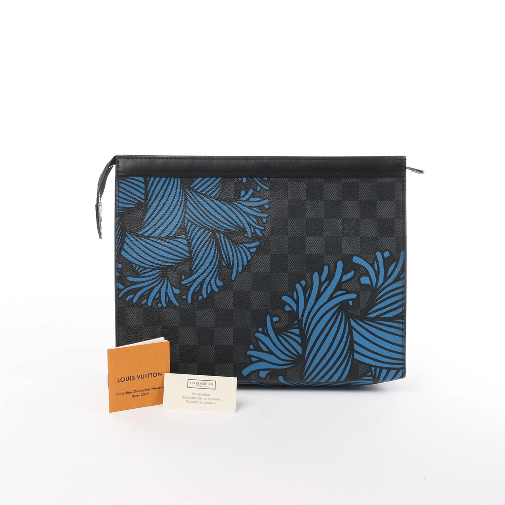 Louis Vuitton Pochette Voyage Damier Graphite Clutch in Black x Blue N62260